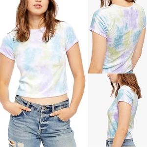 FREE PEOPLE Bright Eyes tie dye Velvet Tee in Cloud Combo tee ashier Top size S